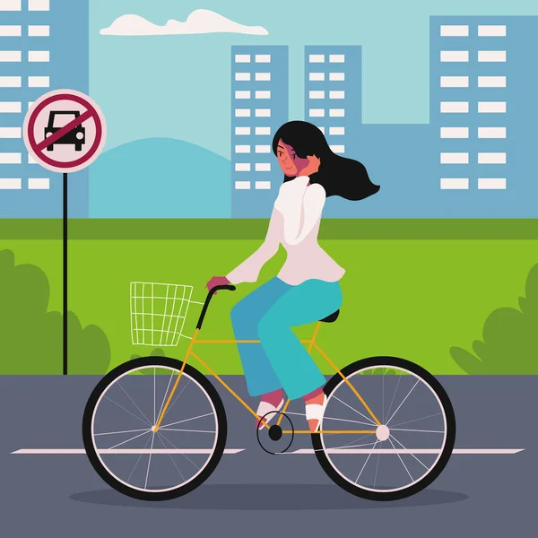 World Car Free Girl Bicycle Design — Vector de stock