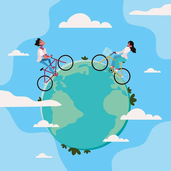 World Car Free People Bicycles Planet — Wektor stockowy