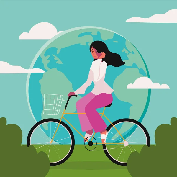 World Car Free Day Girl Bike Layout — Image vectorielle
