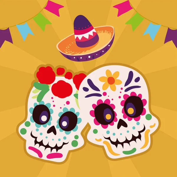 Mexico Sugar Skulls Hat Decoration — ストックベクタ