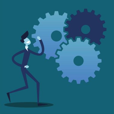 İş adamı ve dişli tekerlek tasarımı