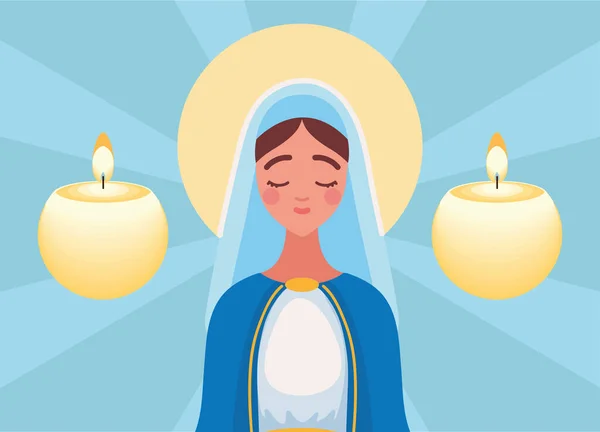 Cute Virgin Mary Candles Design — Stock Vector