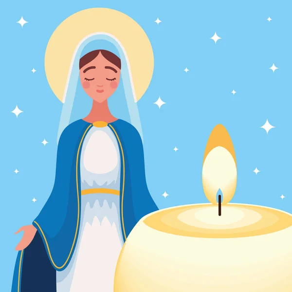 Süße Jungfrau Maria Und Kerze Bild — Stockvektor