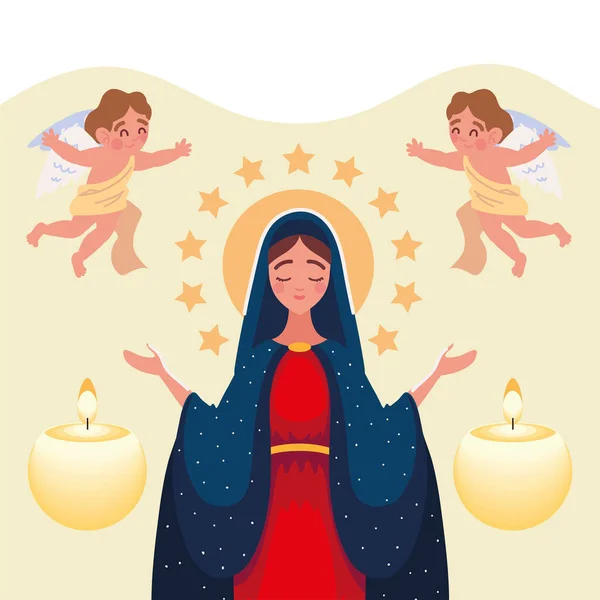 Mariä Himmelfahrt Mit Engeln Und Kerzen — Stockvektor