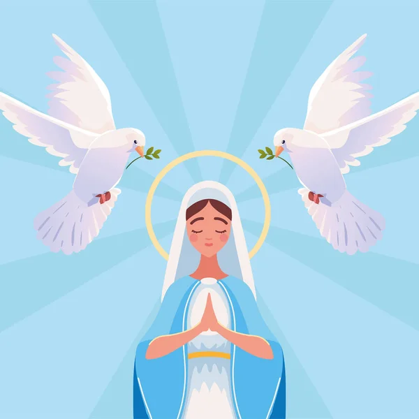 Assumption Virgin Mary Doves Image — Archivo Imágenes Vectoriales