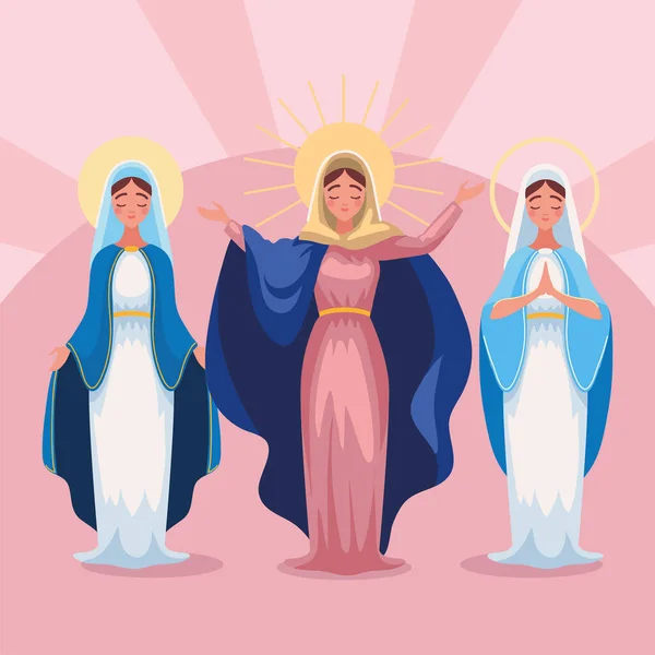 Set Virgin Mary Character — 图库矢量图片