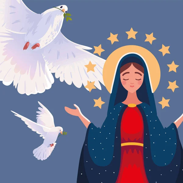 Flying Doves Assumption Virgin Mary Design — Vector de stock