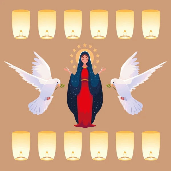 Holy Assumption Virgin Mary Doves — Vettoriale Stock