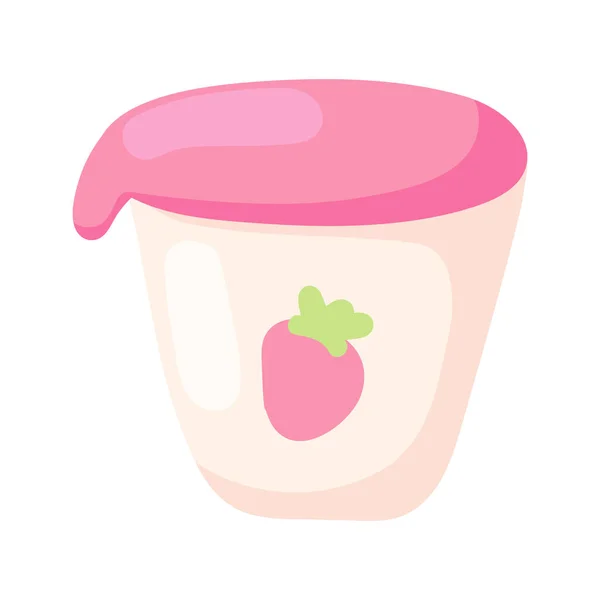 Strawberry Yogurt Cartoon Icon Isolated — Stok Vektör