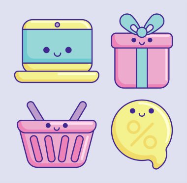 satış kawaii biçim simgeleri seti