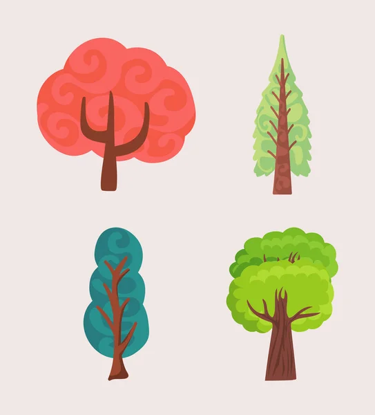 Ağaçların Simgeleri Çizgi Film Tasarımı — Stok Vektör