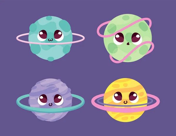 Conjunto Ícones Planetas Espaciais Kawaii — Vetor de Stock