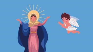 Pembe elbiseli Meryem Ana, 4K video animasyonu