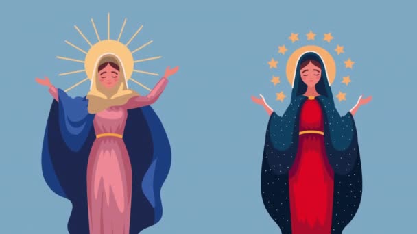 Two Mary Virgins Sacred Characters Video Animated — ストック動画