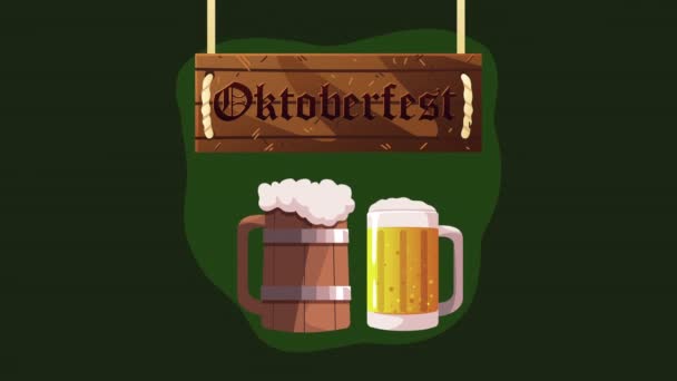 Oktoberfest Lettering Wooden Label Animation Video Animated — Vídeo de Stock