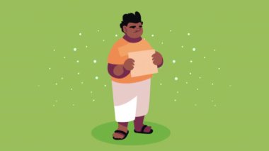 Karakter demokrasisi animasyonunu protesto eden afro adam, 4k video animasyonu