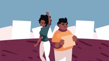 Demokrasi animasyonunu protesto eden afro çift, 4k video animasyonu