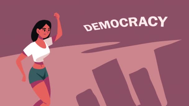 Democracy Lettering Woman Animation Video Animated — Video Stock