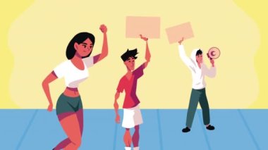 Demokrasi animasyonunu protesto eden insanlar, 4k video animasyonu