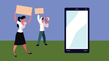 çift protesto karakterleri demokrasi animasyonu, 4k video animasyonu