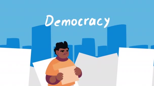 Democracy Lettering Man Animation Video Animated — Video Stock