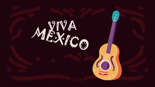 Viva Mexico Belettering Met Gitaar Video Geanimeerd — Stockvideo
