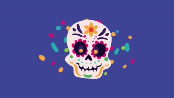 Mexican Culture Skull Head Animation Video Animated — Vídeos de Stock