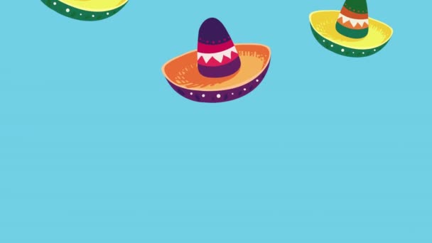 Mexická Kultura Mariachi Klobouky Animace Video Animované — Stock video