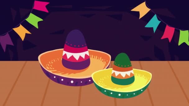 Mexican Culture Mariachi Hats Animation Video Animated — Vídeo de stock