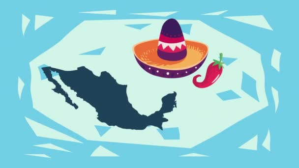 Mexican Culture Mariachi Hat Map Video Animated — Vídeo de stock