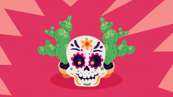 Mexican Culture Skull Head Animation Video Animated — Vídeo de Stock