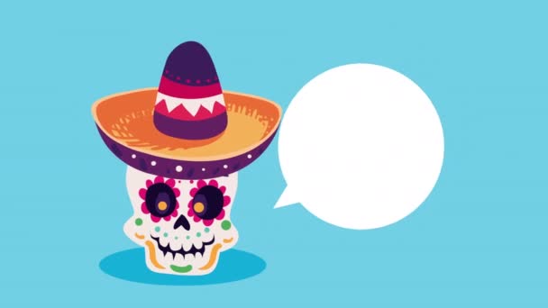 Mexican Culture Skull Head Animation Video Animated — Stok Video