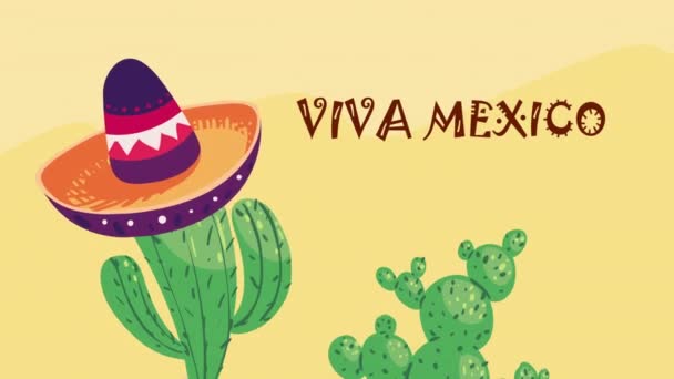 Viva Mexico Lettering Cactus Video Animated — Vídeo de stock