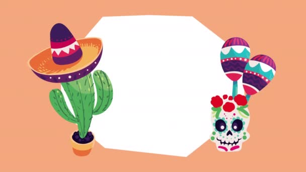 Mexican Culture Cactu Skull Animation Video Animated — Video Stock