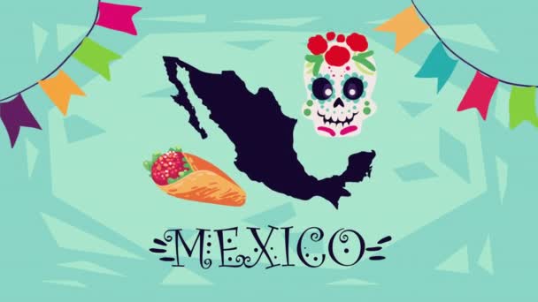 Mexico Belettering Met Bloemenkransen Animatie Video Geanimeerd — Stockvideo