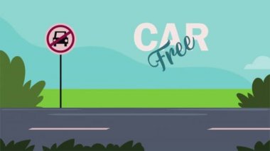 Yol animasyonunda arabasız gün harfi, 4K video animasyonu