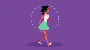 Genç kız yürüyen karakter animasyonu, 4k video animasyonu