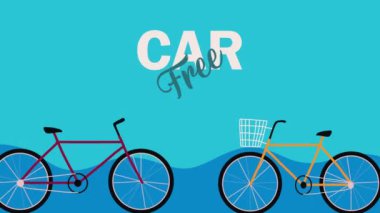 car free day lettering with bicycles animation ,4k video animated