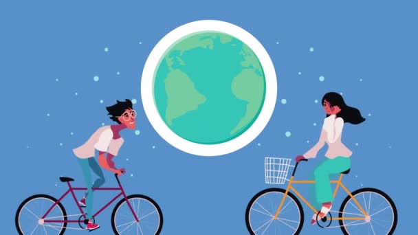 Cyclists Couple Earth Planet Video Animated — 비디오