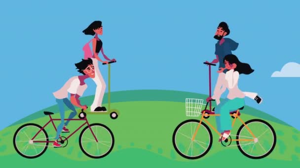 Люди Велосипедах Таборі Відео Анімовані — стокове відео