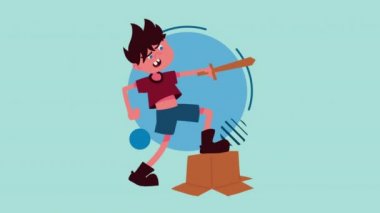 little boy kid playing animation ,4k video animated