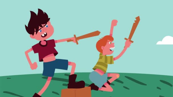 Little Boys Kids Playing Characters Video Animated — Vídeo de stock