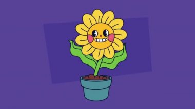 çiçek kawaii çizgi roman karakteri animasyonu, 4k video animasyonu