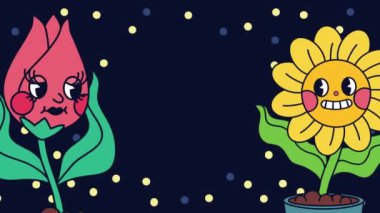 tow flowers kawaii characters animation ,4k video animated