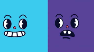 yüzler kawaii çizgi karakterleri animasyon, 4k video animasyonu