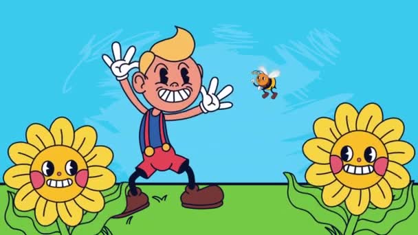 Little Boy Kawaii Character Animation Video Animated — стоковое видео