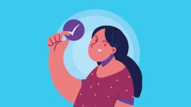 İşaretli sembollü genç kadın animasyonu, 4k video animasyonu