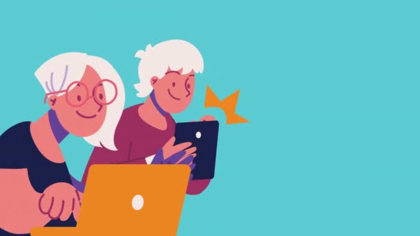 Young Couple Devices Animation Video Animated — Vídeos de Stock
