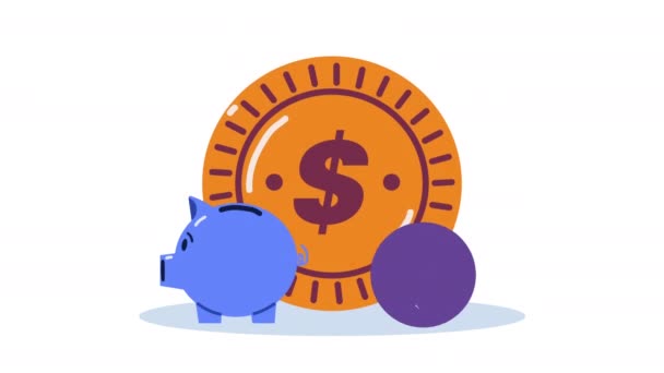 Money Dollar Coin Piggy Video Animated — Vídeo de stock