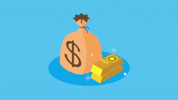 Money Bag Gold Animation Video Animated — Vídeo de stock